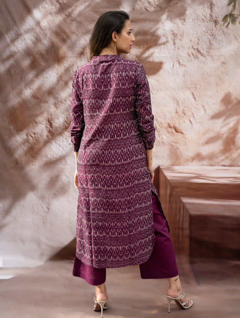 The Work Edit. Light & Soft. Ikat Handwoven Long Shirt - Purple Reverie