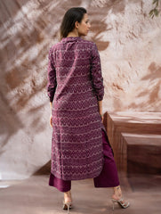 The Work Edit. Light & Soft. Ikat Handwoven Long Shirt - Purple Reverie