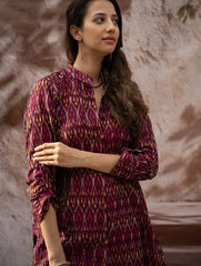 The Work Edit. Light & Soft. Ikat Handwoven Long Shirt - Ruby Stripes