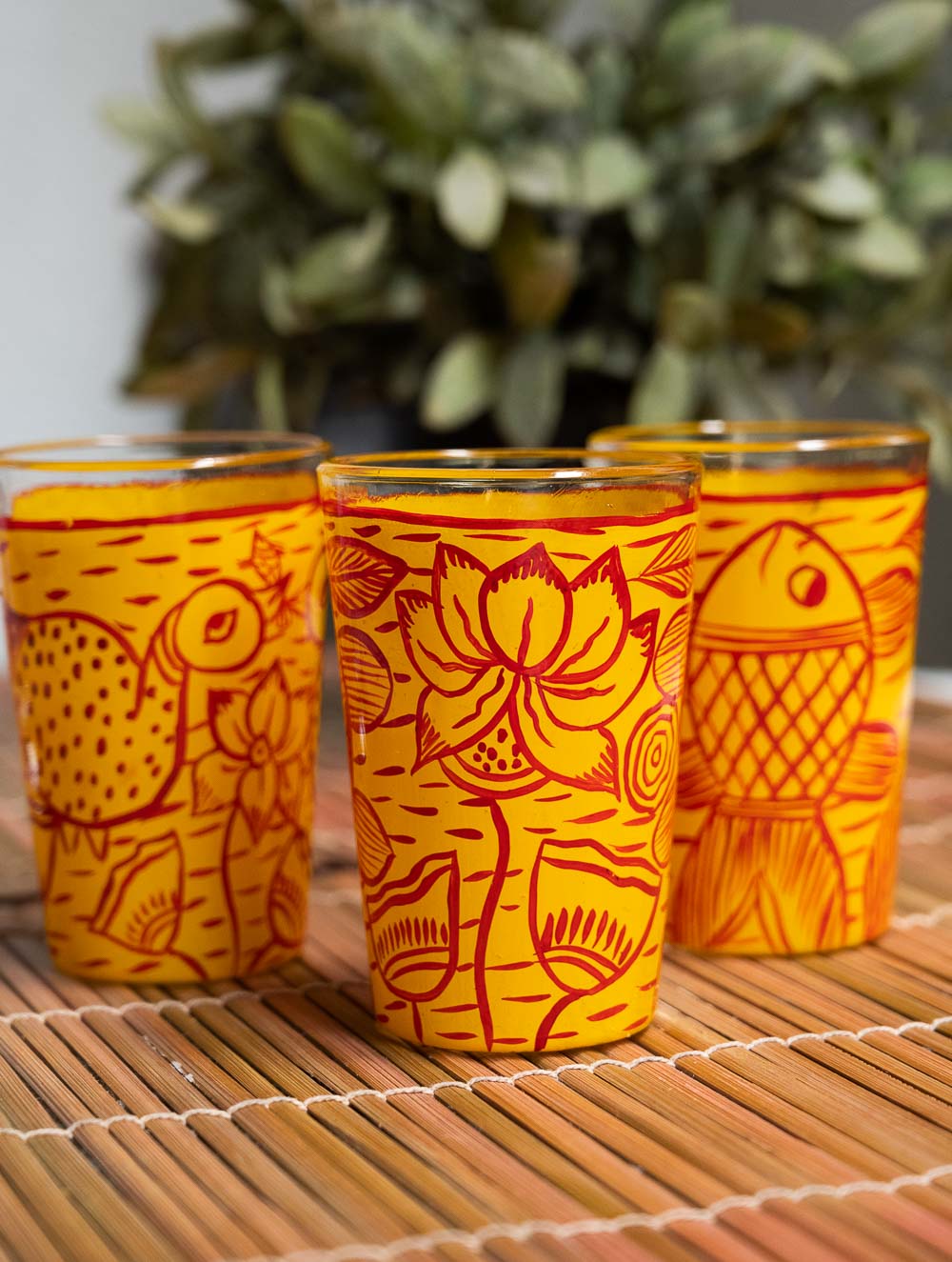 Vibrant Patua Art Handpainted Glasses - Machli Glasses (Set of 3)