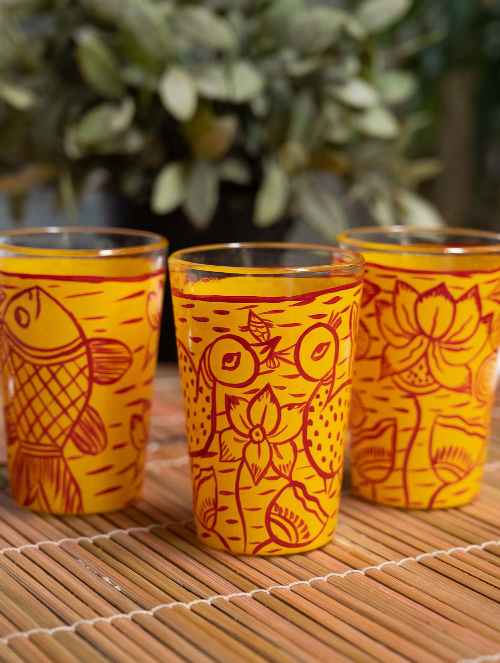 Vibrant Patua Art Handpainted Glasses - Machli Glasses (Set of 3)