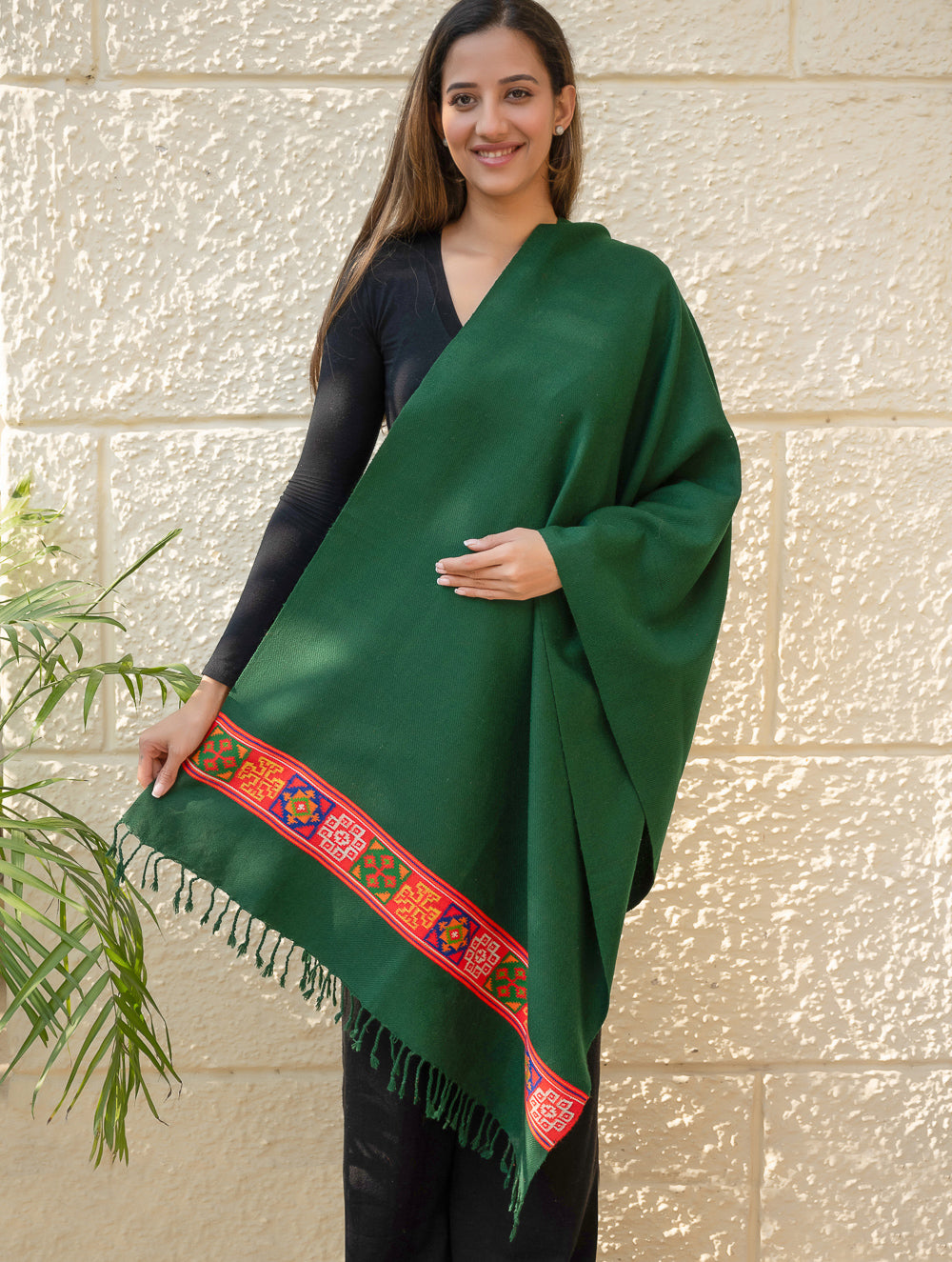 Warm & Cosy Signature Kinnauri Stole - Moss Grove