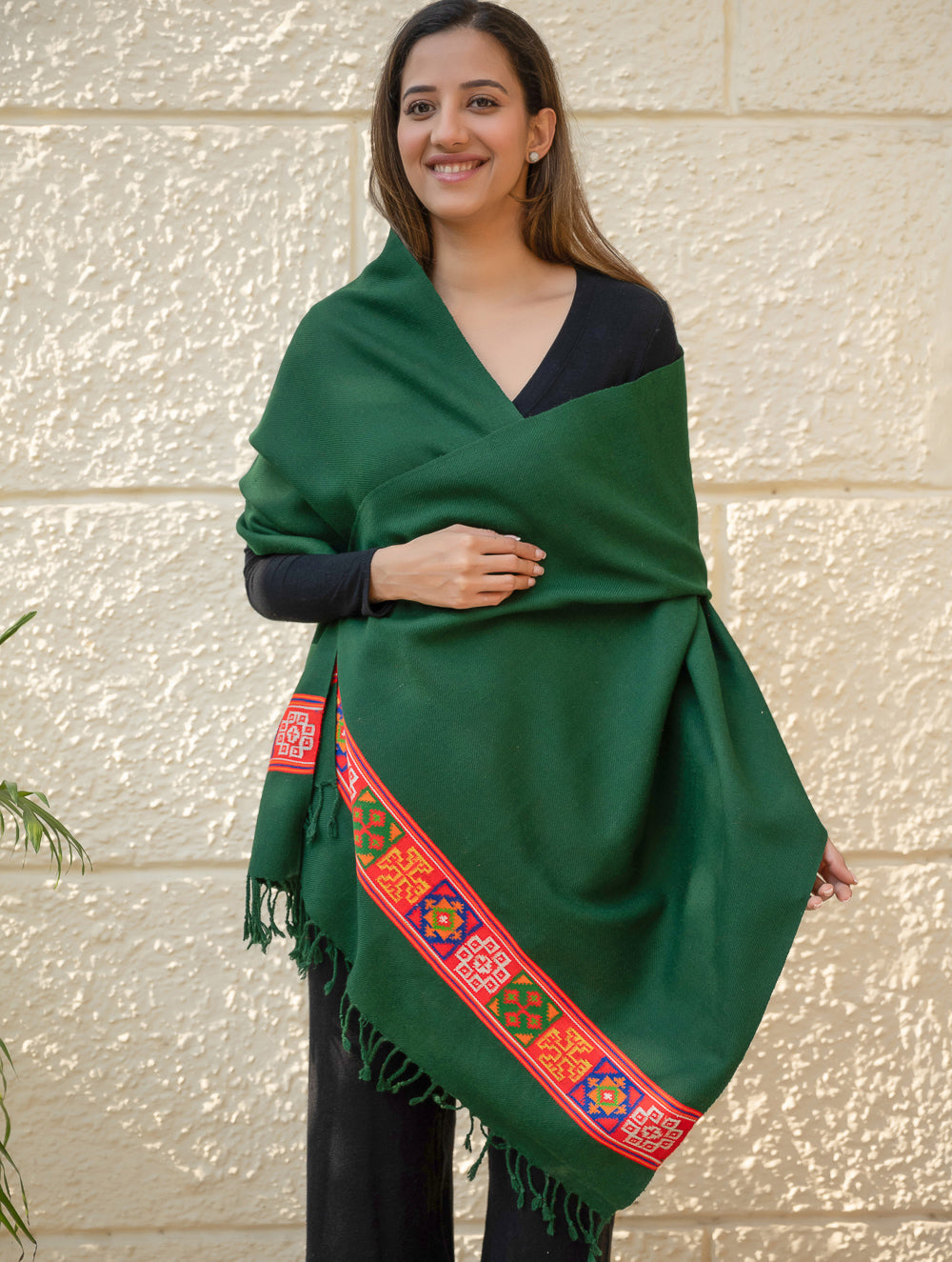 Warm & Cosy Signature Kinnauri Stole - Moss Grove