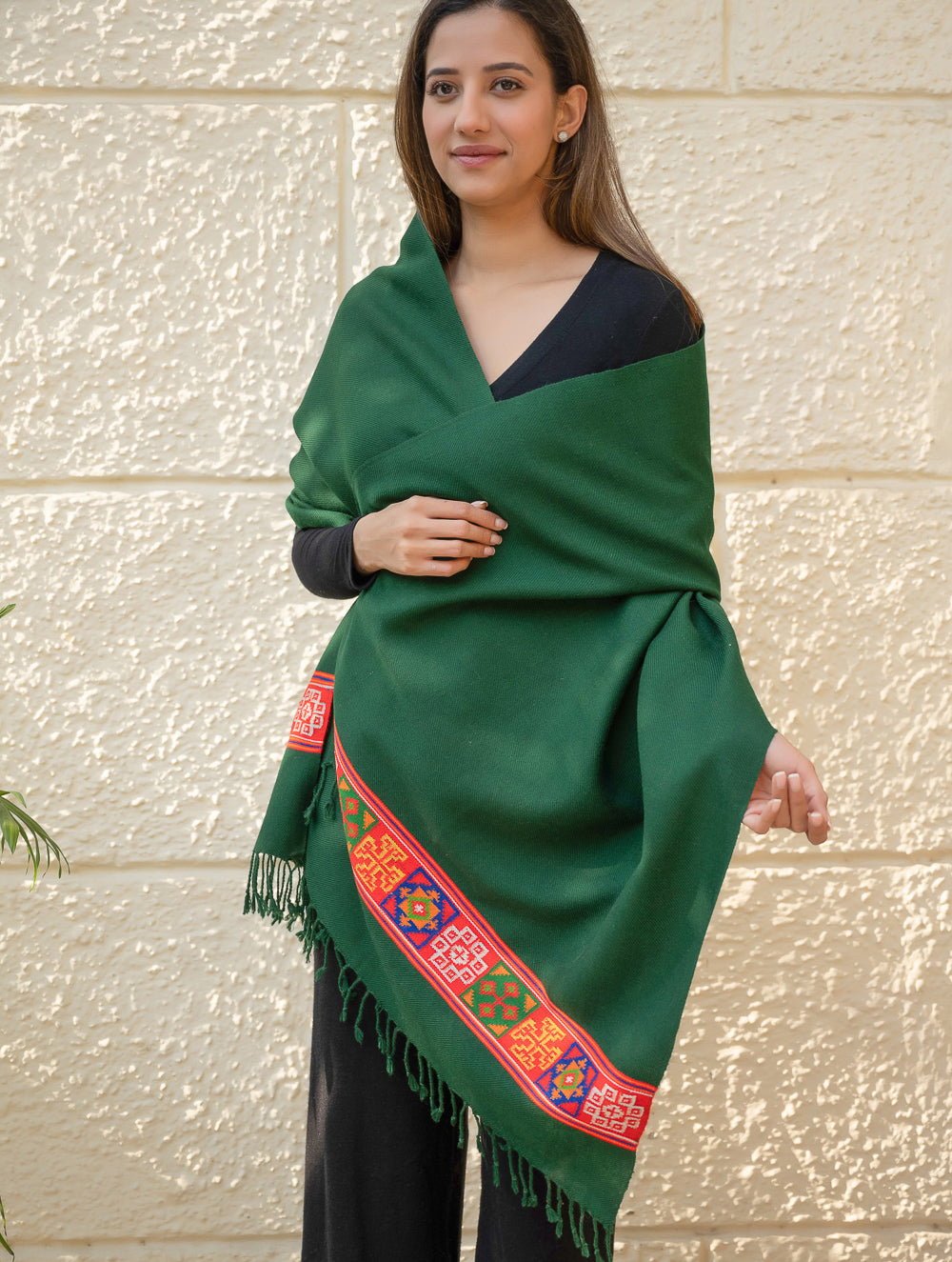 Warm & Cosy Signature Kinnauri Stole - Moss Grove