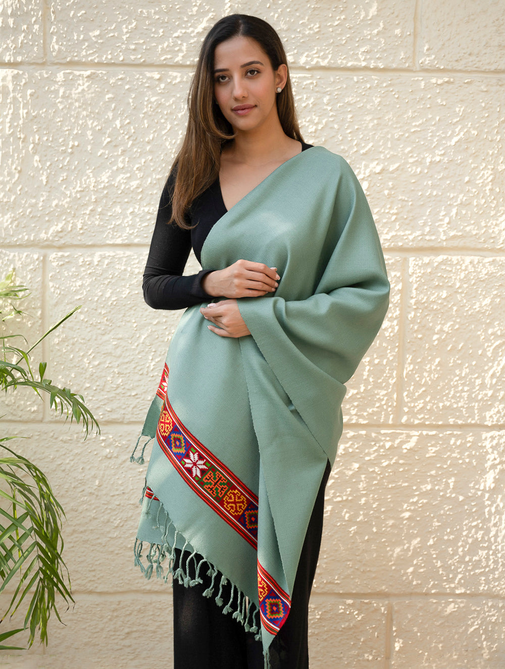 Warm & Cosy Signature Kinnauri Stole - Ocean Moss