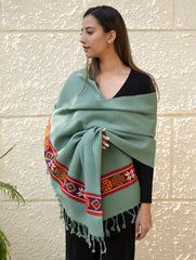 Warm & Cosy Signature Kinnauri Stole - Ocean Moss