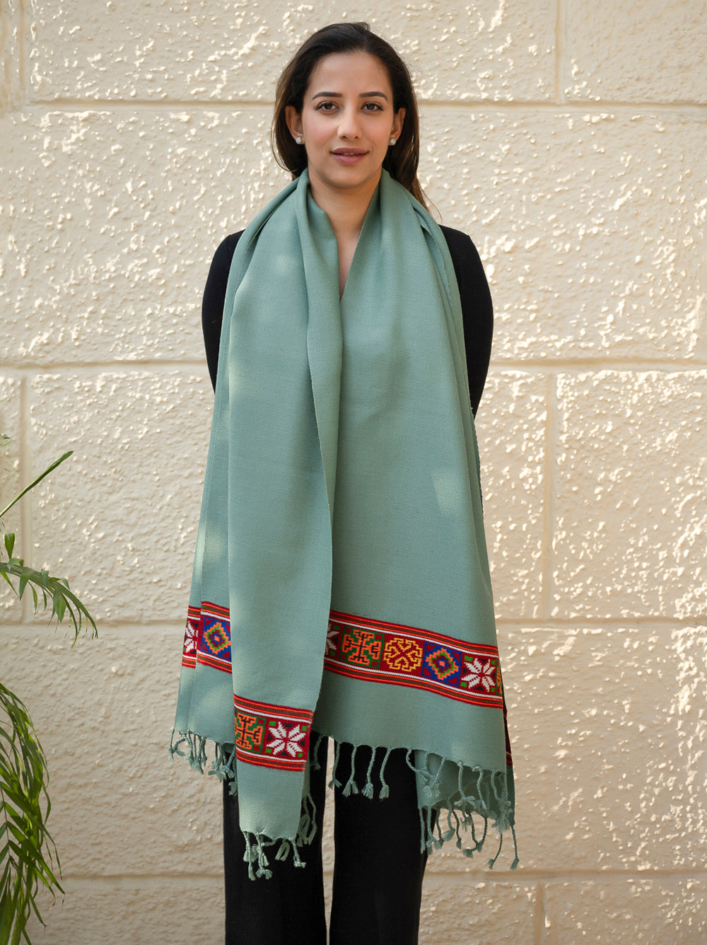 Warm & Cosy Signature Kinnauri Stole - Ocean Moss