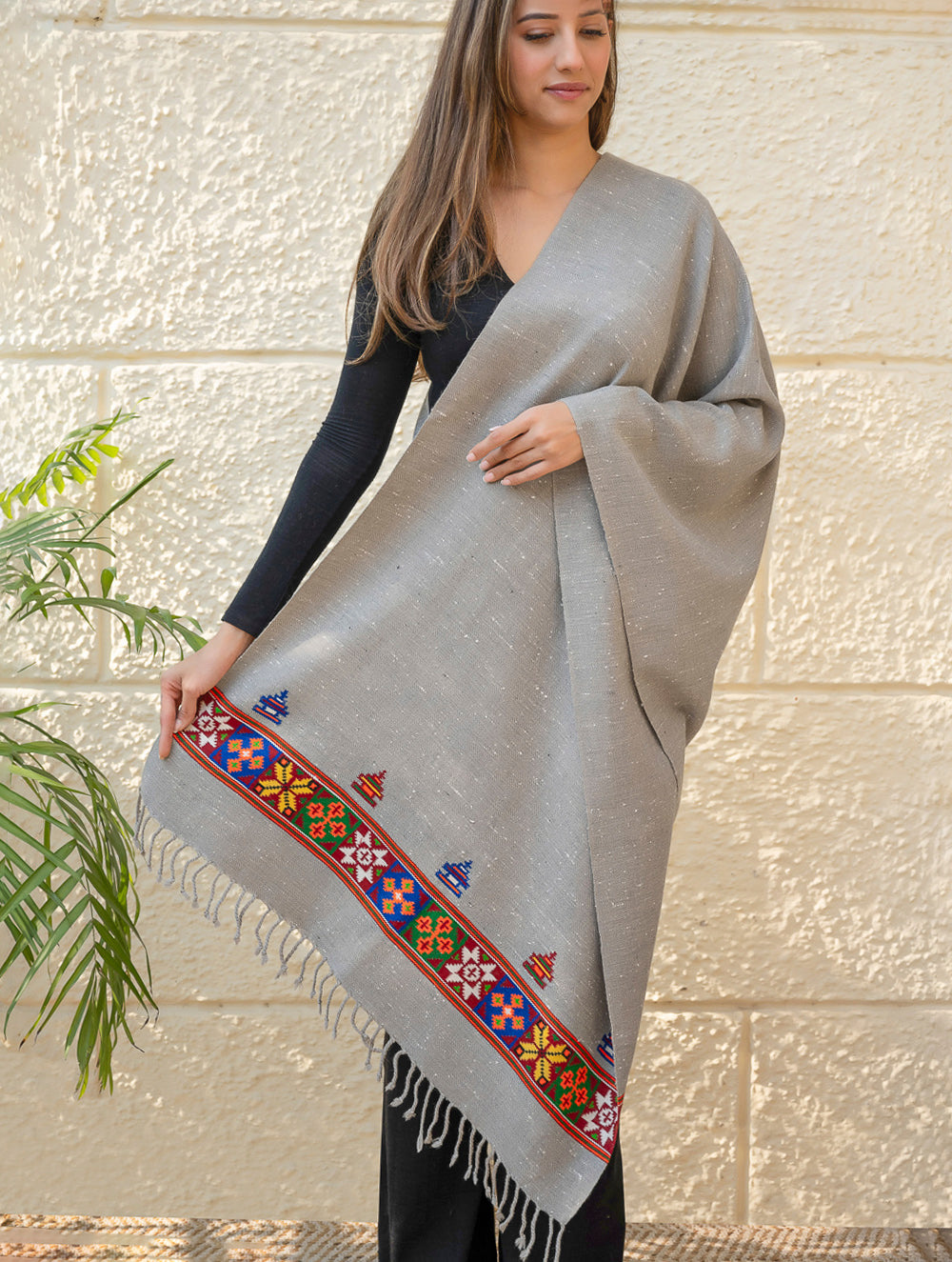 Warm & Cosy Signature Kinnauri Stole - Speckled Grey