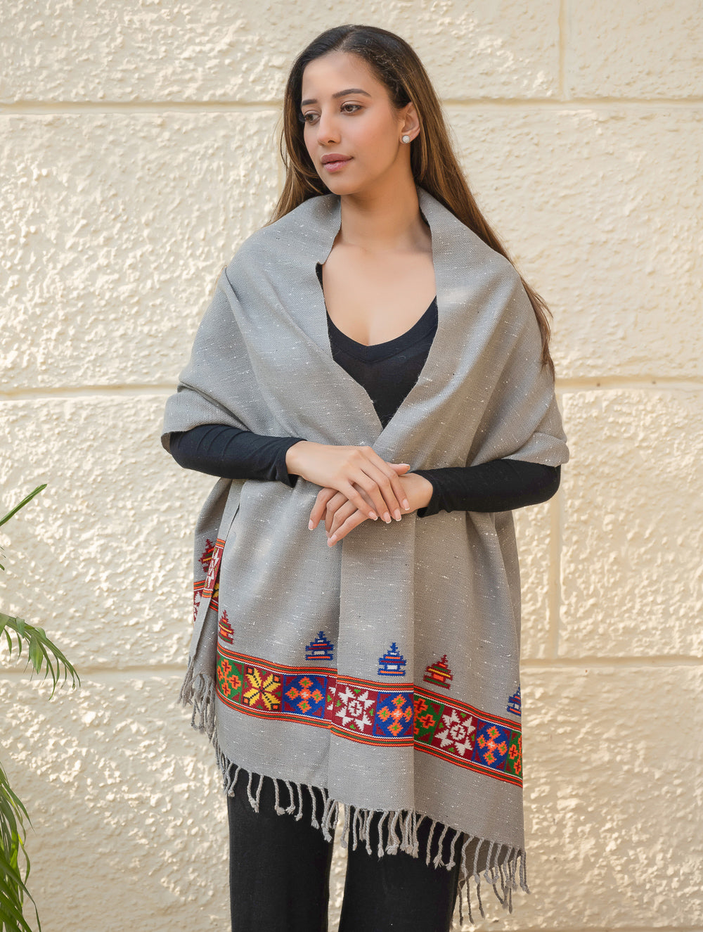 Warm & Cosy Signature Kinnauri Stole - Speckled Grey