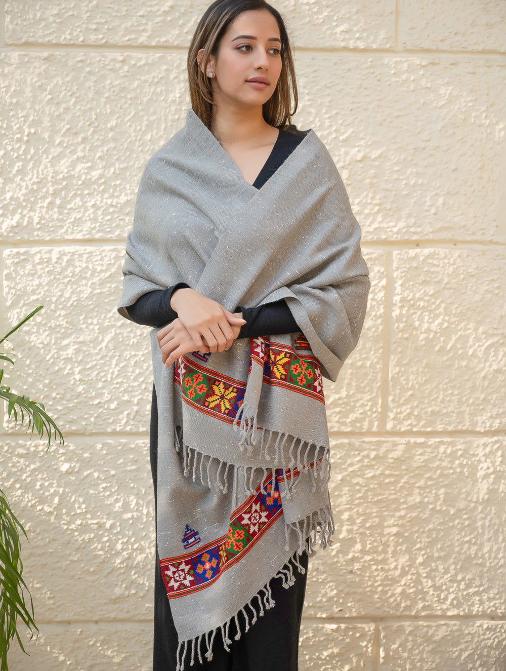 Warm & Cosy Signature Kinnauri Stole - Speckled Grey