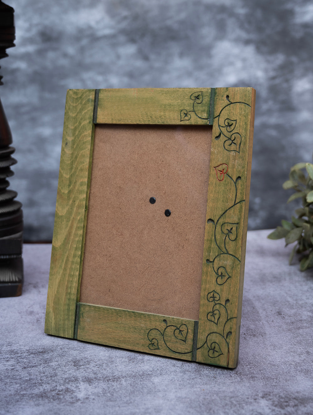 Wood Engraved Abstract Spades Photo Frame