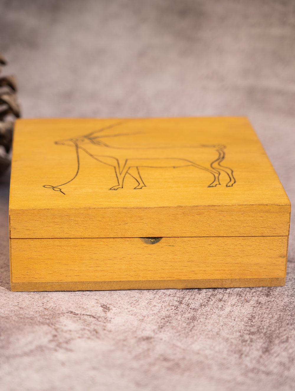 Wood Engraved Deer Decorative Box