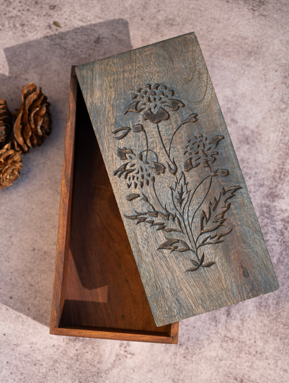 Wood Engraved Floral Decorative Box