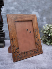 Wood Engraved Floral Photo Frame