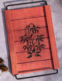 Wood Engraved Floral Tray - Red