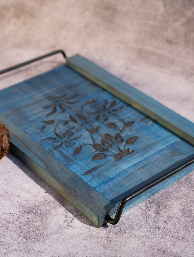 Wood Engraved Floral Tray