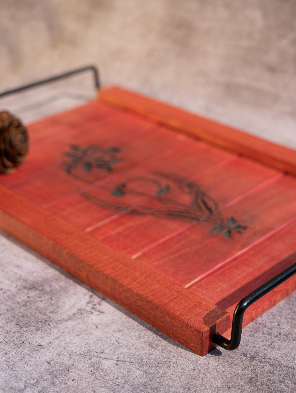 Wood Engraved Floral Tray