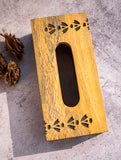 Wood Engraved Tissue Box - Yellow Floral