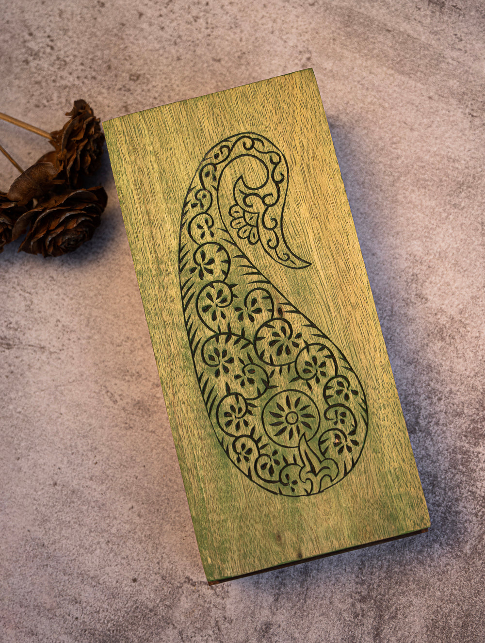 Wood Engraved Paisley Decorative Box