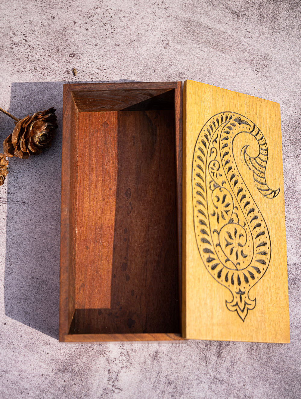 Wood Engraved Paisley Decorative Box