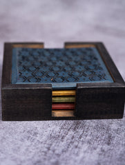 Wood Engraved Square Coaster Set