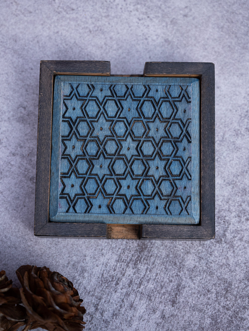 Wood Engraved Square Coaster Set