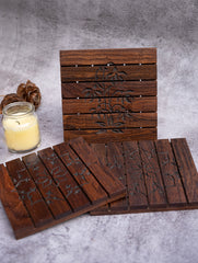 Wood Engraved Square Coaster Set