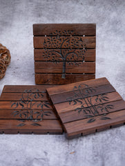 Wood Engraved Square Coaster Set