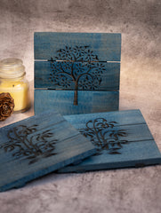 Wood Engraved Square Coaster Set