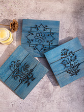 Wood Engraved Square Coaster Set