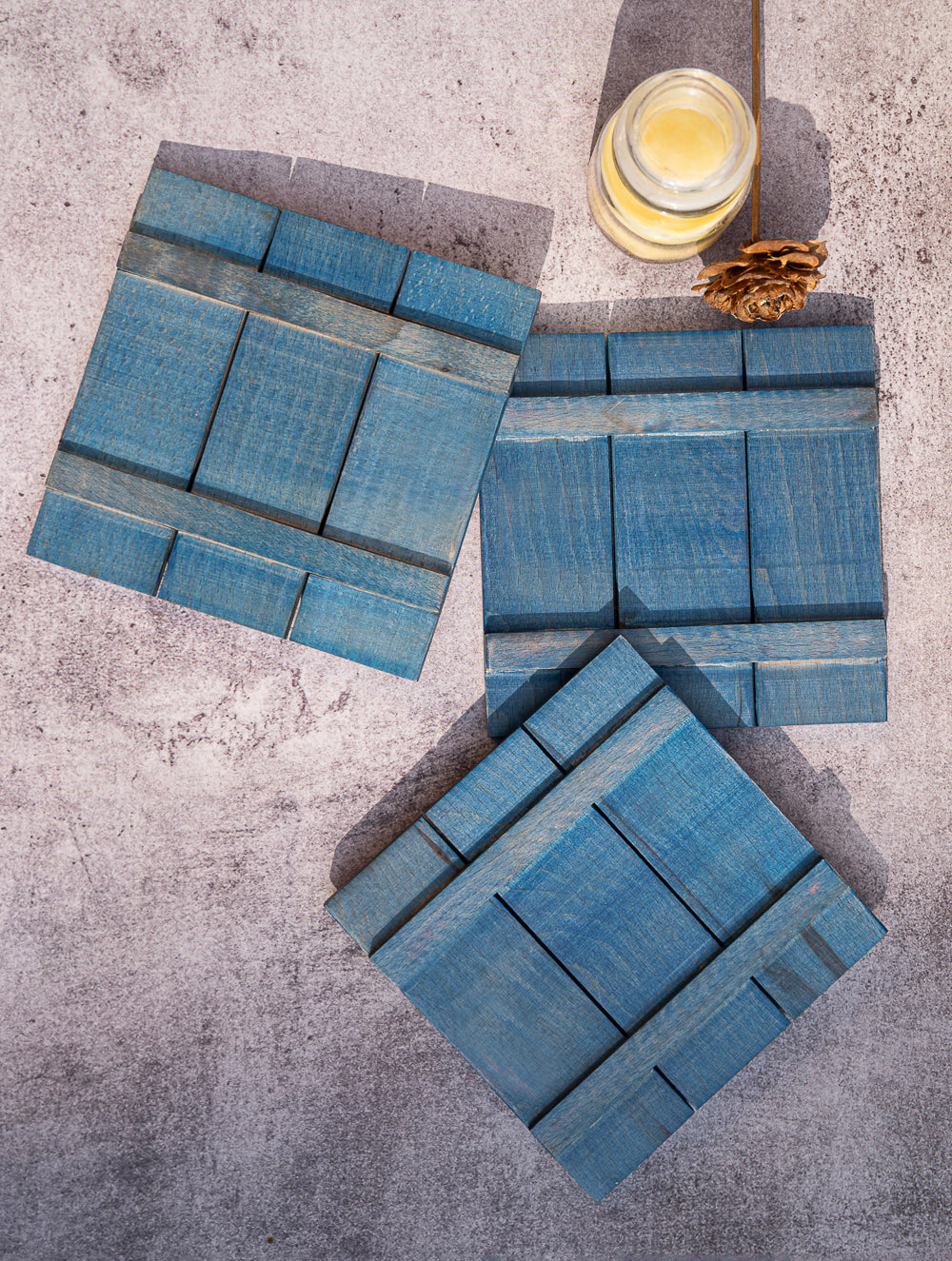 Wood Engraved Square Coaster Set