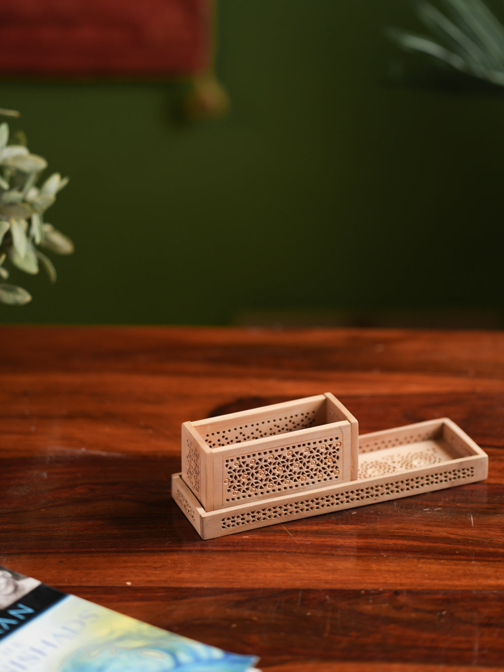 Wooden Jaali Desk Set (2 pc Set)