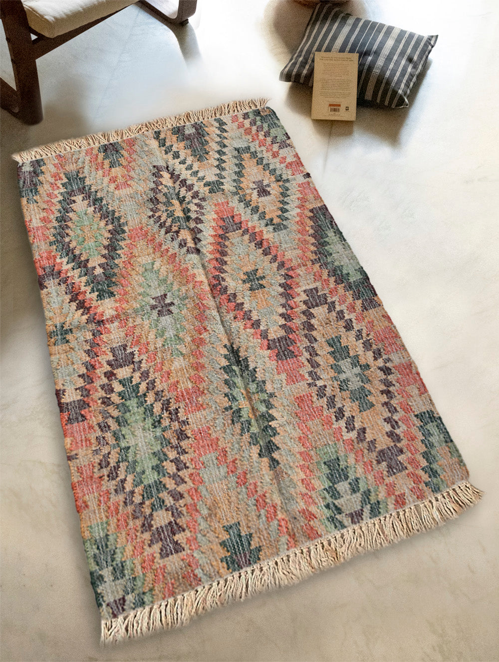 Exclusive Handmade Jute Mirzapur Dhurrie Rug - Desert Mosaic