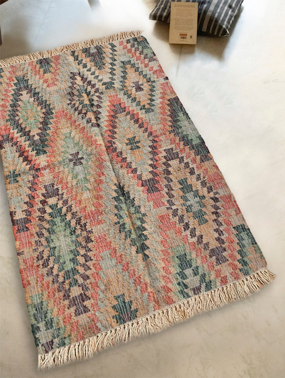 Exclusive Handmade Jute Mirzapur Dhurrie Rug - Desert Mosaic