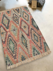 Exclusive Handmade Jute Mirzapur Dhurrie Rug - Desert Mosaic