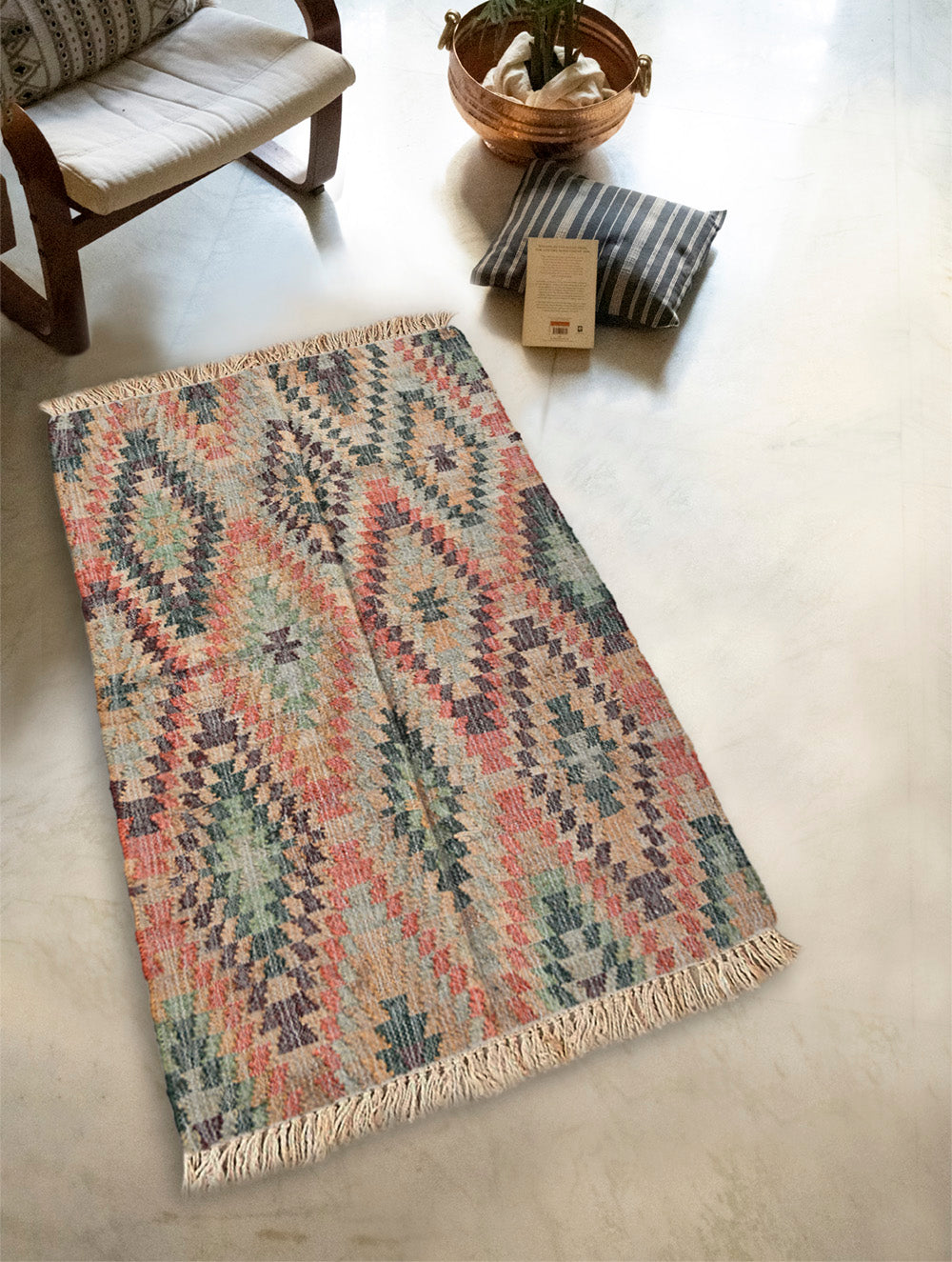 Exclusive Handmade Jute Mirzapur Dhurrie Rug - Desert Mosaic