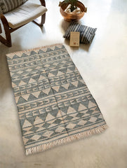Exclusive Handmade Jute Mirzapur Dhurrie Rug - Olive Geometry