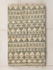 Exclusive Handmade Jute Mirzapur Dhurrie Rug - Olive Geometry