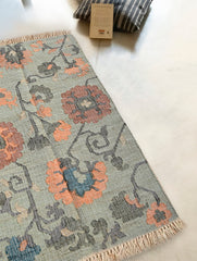 Exclusive Handmade Jute Mirzapur Dhurrie Rug - Sage Floral