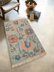 Exclusive Handmade Jute Mirzapur Dhurrie Rug - Sage Floral