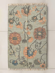 Exclusive Handmade Jute Mirzapur Dhurrie Rug - Sage Floral