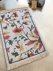 Exclusive Handmade Jute Mirzapur Dhurrie Rug - Snow Mist Garden
