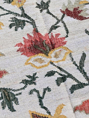 Exclusive Handmade Jute Mirzapur Dhurrie Rug - Snow Mist Garden