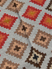 Exclusive Handmade Wool & Cotton Mirzapur Dhurrie Rug - Beige Geometric