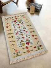 Exclusive Handmade Wool & Cotton Mirzapur Dhurrie Rug - Sunlit Flora