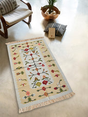 Exclusive Handmade Wool & Cotton Mirzapur Dhurrie Rug - Sunlit Flora