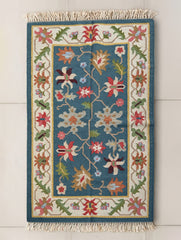 Exclusive Handmade Wool & Cotton Mirzapur Dhurrie Rug - Indigo Garden