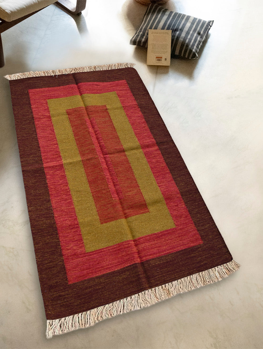 Exclusive Handmade Wool & Cotton Mirzapur Dhurrie Rug - Mystic Bands