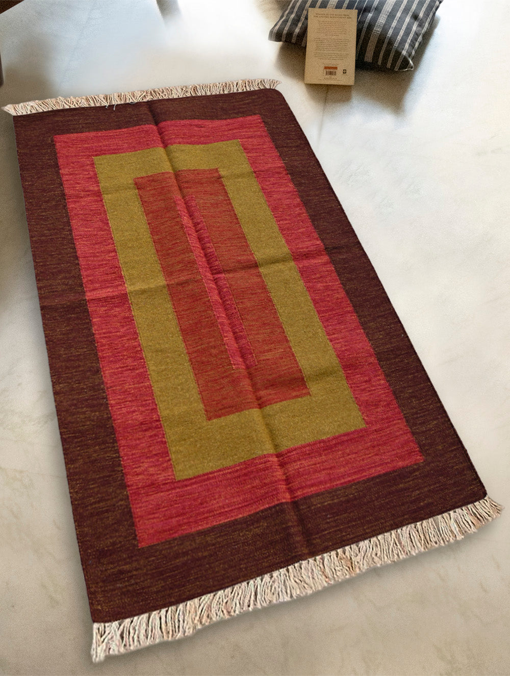 Exclusive Handmade Wool & Cotton Mirzapur Dhurrie Rug - Mystic Bands