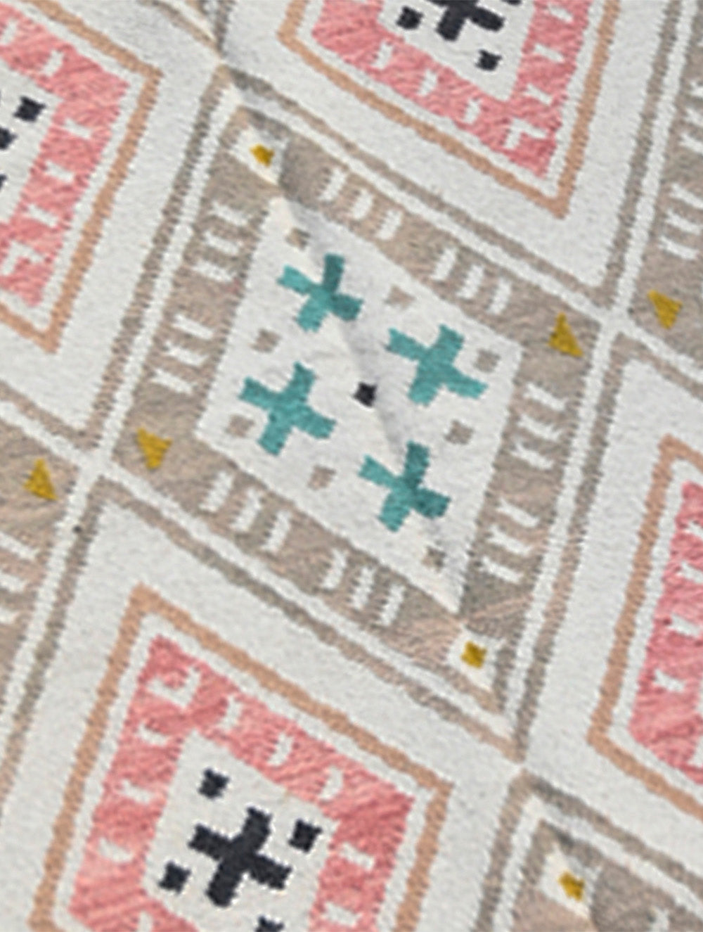 Exclusive Handmade Wool & Cotton Mirzapur Dhurrie Rug - Pastel Geometry